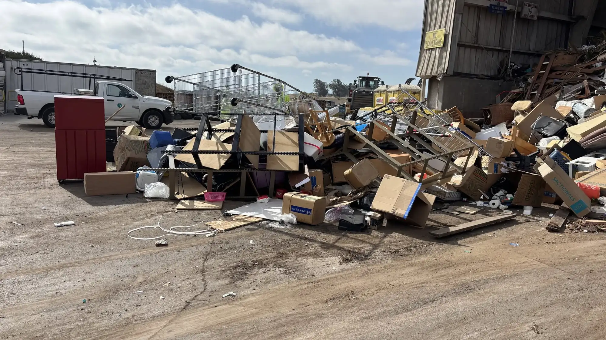 junk pile sorted at a recycling facility near Valrico